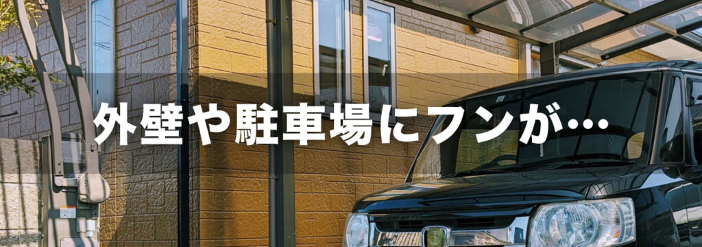 外壁や駐車場などにコウモリのフンが落ちている